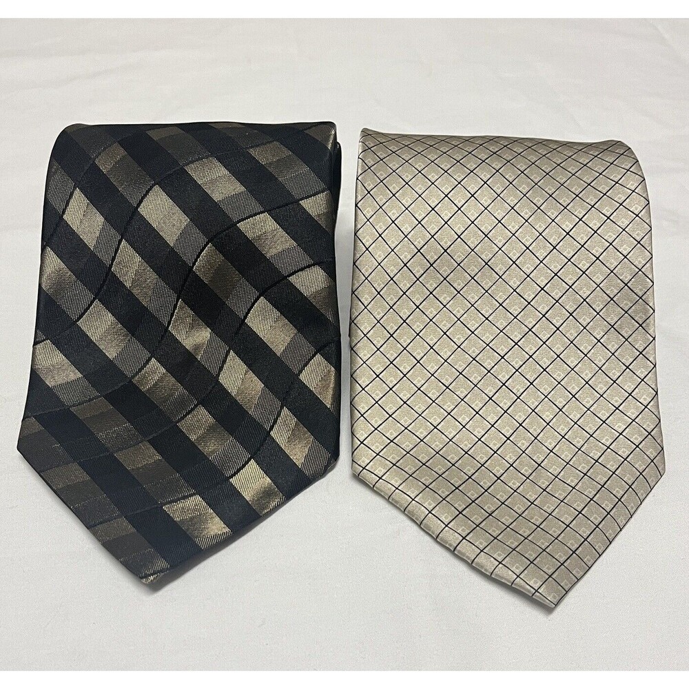 Silk Pointed Neckties Set Of 2 Black Gold Diamond Geometric Office Business Wear